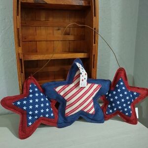 4th July Patriotic Stars Hanging Door Sign Fabric Seasonal Decor NWT